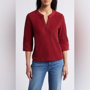Wit & Wisdom Split Neck Top in Dark Cherry Size L